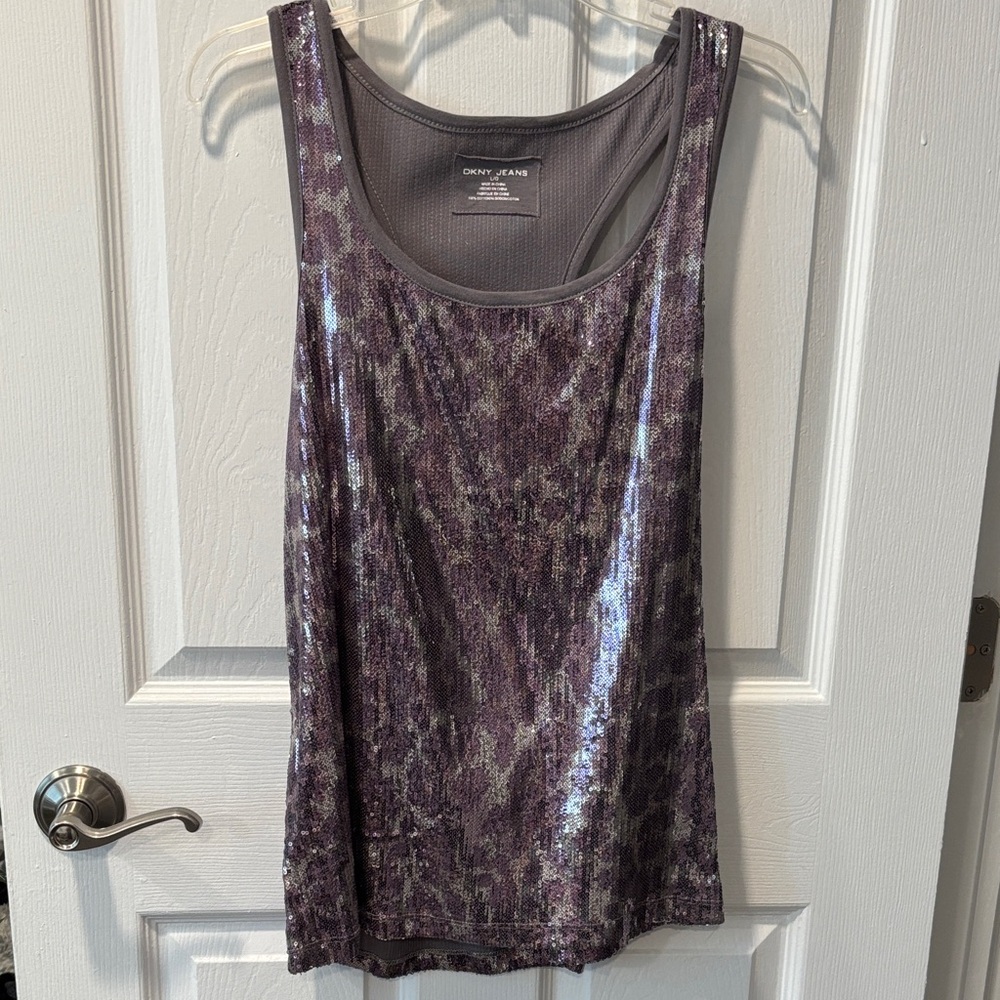 DKNY Shimmering sequence silver/Purple Tank Top